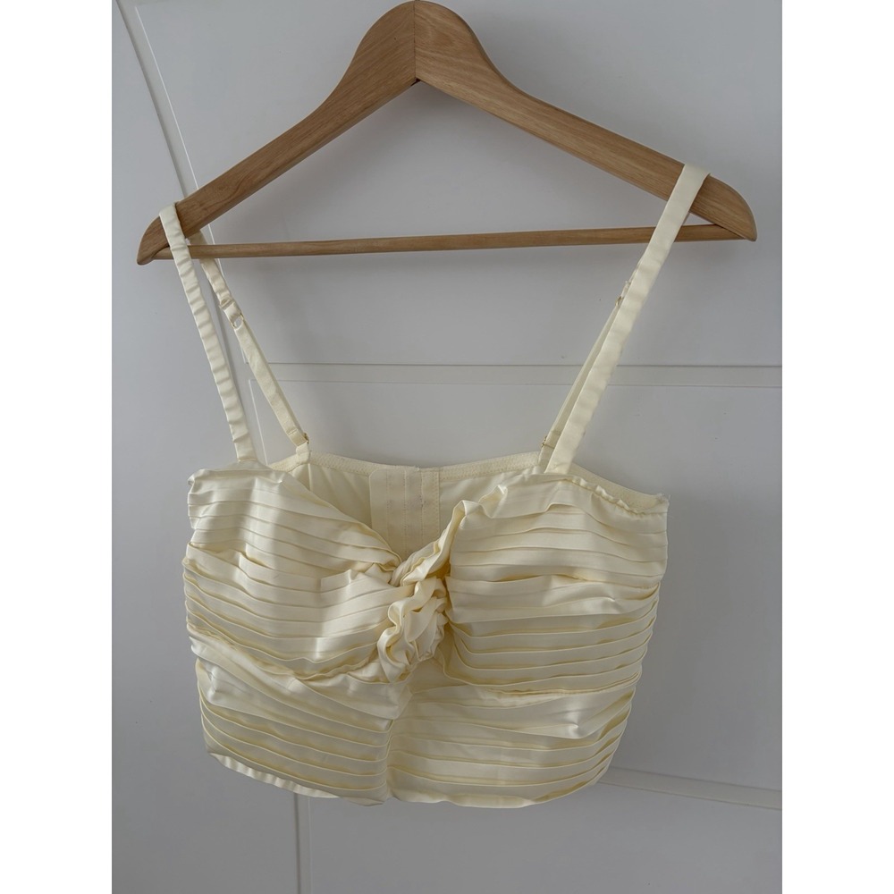 Anthropologie Silk Satin Ruched Rosette Cami Tank Crop Top Ivory NWT L